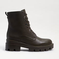 Sam Edelman Garret Alpine Green Lace Up Moto Platform Combat Leather Ankle Boots