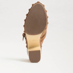 Sam Edelman Nyla Cuoio Brown Rounded Toe Slip On Block Heel Fashion Mules