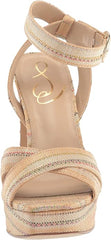 Sam Edelman Kayna Natural Raffia Ankle Strap Square Open Toe Block Heeled Sandal