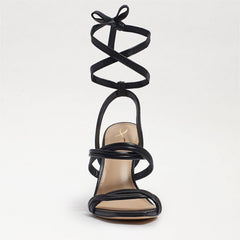 Sam Edelman Lonnie Black Leather Spool Heel Squared Toe Tie Up Heeled Sandals