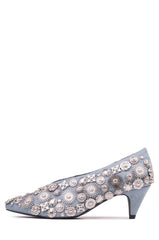 Jeffrey Campbell Carla-Embellished Blue Denim Silver Pointed Kitten Heeled Pumps
