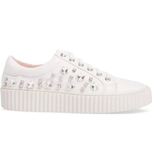 Lauren Lorraine Pam White Embellished Platform Lace Up Rhine Stone Chic Sneakers