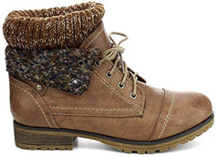 Refresh WYNNE-01 Women's combat style lace up ankle bootie, Taupe