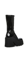 Steve Madden Arrow Black Leather Rounded Toe Chunky Heeled Platform Fashion Boot
