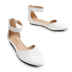 DREAM PAIRS Amiga White Low Wedge Ankle Strap Flats Shoes 12