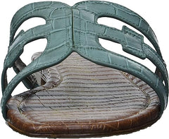 Sam Edelman Bay Blue Sage Slide Mule Open-Toe Slip-On Leather Flats Wide Sandals