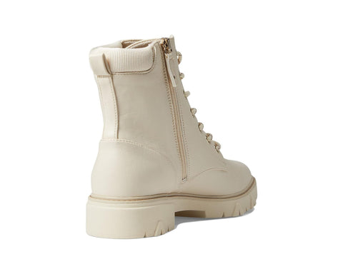 Dr Scholl's Headstart Beige Lace Up Lugged Sole Rounded Toe Combat Ankle Boots