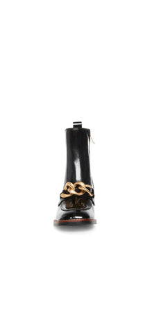 Steve Madden Loreen Mid-calf Shaft Chunky Gold Detail Heel Ankle Booties Black