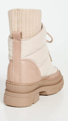 Sam Edelman Tabitha Moonbeam Lace Up Quilted Ribbed Cuff Combat Chunky Boots