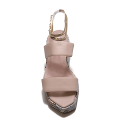 Cecelia New York BALEVES Leather Wedge Heeled Platform Sandal NUDE/RAINBOW SNAKE