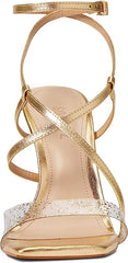 Schutz Aisha Gold Glitter Vamp Ankle Strap Open Toe Stiletto High Heel Sandals