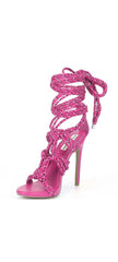 Steve Madden Fiore Pink Multi Strappy Open Toe Tie Up High Heeled Sandals