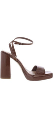 Steve Madden Camaron Dark Cognac Ankle Strap Squared Open Toe Platform Sandals