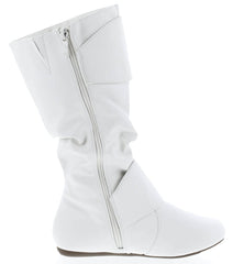 Forever Link Selena-24 White Closed Round Toe  Flat Heel Mid-Calf Boot
