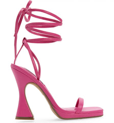 Steve Madden Lafayette Fuchsia Spool Heel Lace Up Open Squared Toe Tie Up Sandal
