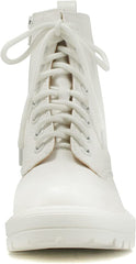 Soda Firm All White Lace Up Rounded Toe Chunky Platform Combat Ankle Wide Boots