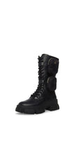 Steve Madden Thorpe Black Micro Pouch Rounded Closed Toe Combat Textile Boots
