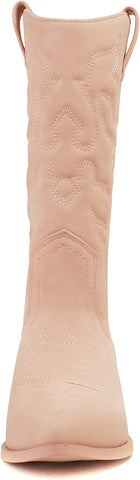 Soda Reno Lt-pink Metallic Pu Western Cowboy Stitched Pointed Toe Fashion Boots