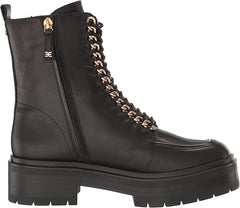 Sam Edelman Lovrin Black Leather Lace Up Rounded Toe Chunky Heeled Ankle Boots