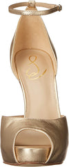 Sam Edelman Florencia Gold Peep Toe Buckled Ankle Strap High Heel Pumps