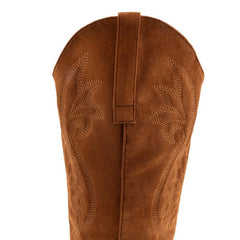 WIRALOMI Western Brown Suede Knee High Block Heel Pointed Toe Pull Cowgirl Boots