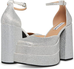 Steve Madden Charlize Rhinestone Block Heel Ankle Strap Square Toe Fashion Pumps