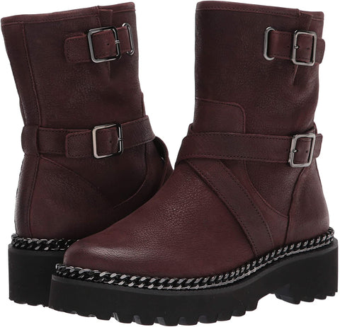 Vince Camuto Messtia Burgundy Motorcycle Buckle Moto Chain Chunky Platform Boots