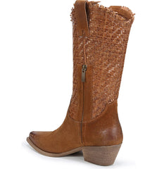 Sam Edelman Brenda Cuoio Stacked Heel Pointed Toe Woven Mid-Calf Western Boots