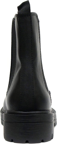 Soda Pilot Black Pull On Round Toe Chunky Platform Block Heel Wide Ankle Boots
