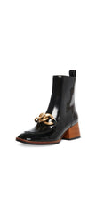 Steve Madden Loreen Mid-calf Shaft Chunky Gold Detail Heel Ankle Booties Black