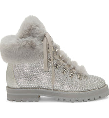 Jessica Simpson Norina Fashion Silver Rhinestone Lace Up Combat Ankle Booties