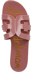 Sam Edelman Bay Pink Lily Round Open Toe Slip On Leather Strap Slide Sandals