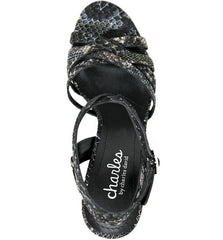 Charles David Hippy Black Multi Metallic Open Toe Ankle Strap Heeled Sandals