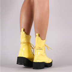 Cape Robbin Dashing Yellow Lug Sole Chunky Platform Ankle Combat Boot