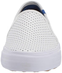 Keds Double Decker White Perforated Leather Low Top Rounded Toe Slip On Sneakers