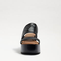 Sam Edelman Sasha Black Slip On Open Toe Strappy Wedge Heel Platforms Sandals