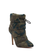Jessica Simpson Padina Camo Green Quilted Puffer Pointed Toe Ankle Bootie Boots