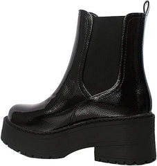 Soda Yossi Black Patent Pull On Rounded Toe Chunky Platform Ankle Fashion Boots