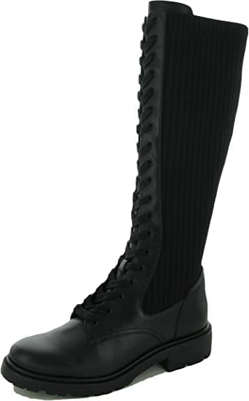 Sam Edelman Lila Black Lace Up Round Toe Block Heel Classic Tall Combat Boots
