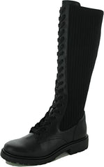 Sam Edelman Lila Black Lace Up Round Toe Block Heel Classic Tall Combat Boots