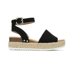 Soda Topic Open Toe Buckle Ankle Strap Espadrilles Flatform Wedge Casual Sandal (10, Black)