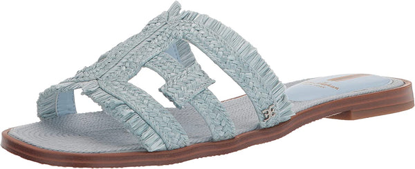 Sam Edelman Bay Riviera Blue Rounded Toe Slip On Leather Strap Slides Sandals
