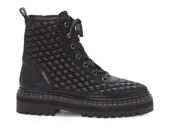 Vince Camuto Prellar Black Quilted Leather Lace Up Combat Fashion Ankle Boot