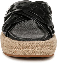 Sam Edelman Pria Black Leather Slip On Open Toe Espadrille Wedge Heeled Sandals