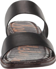 Sam Edelman Haydee Black Leather Fashion Slip On Open Toe Flat Slides Sandals