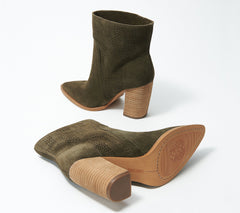 Vince Camuto Catheryna Dark Greenery Leather Fashion Perforated Ankle Booties