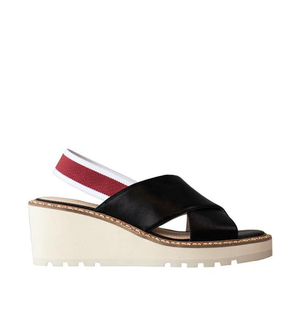 Cecelia New York Gabby Wedge Leather Crisscross Platform Sandal BLACK