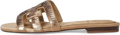 Sam Edelman Bay Molten Gold Sequin Round Open Toe Slip On Leather Strap Sandals