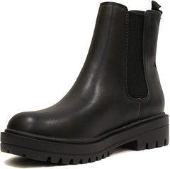 Soda Pilot Black Pull On Round Toe Chunky Platform Block Heel Wide Ankle Boots