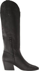 Sam Edelman Britten Black Squared Toe Block Heel Leather Knee High Western Boots
